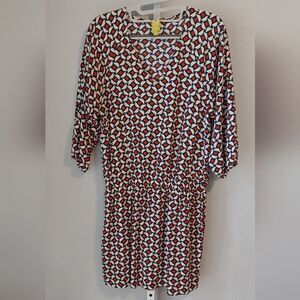 QMack Elastic Waist Geometric Print 100% Viscose Dress w Pockets Sz S